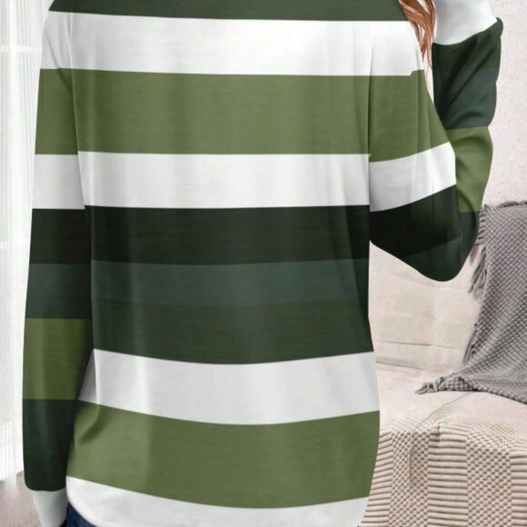 NEW!! Sizes M or XL Casual Striped Pattern Round Neck Long Sleeve Shirt - Picture 2 of 3